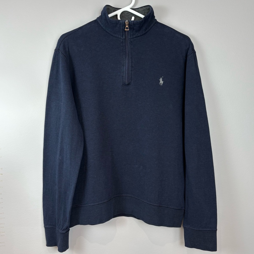 Polo Ralph Lauren Quarter Zip Pullover Size M Navy Soft and Cozy Preppy Academia